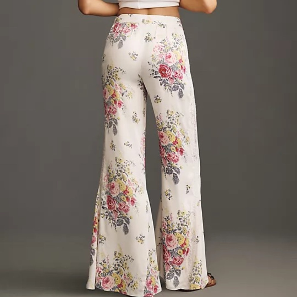 NWT By Anthropologie Floral Lace Silky Flare Pants Sz 8 - Picture 5 of 16
